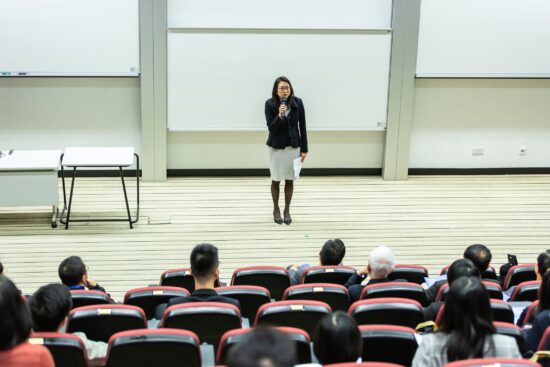 Female Professor addresses Class