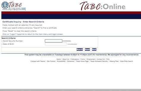 TABC's Online Database