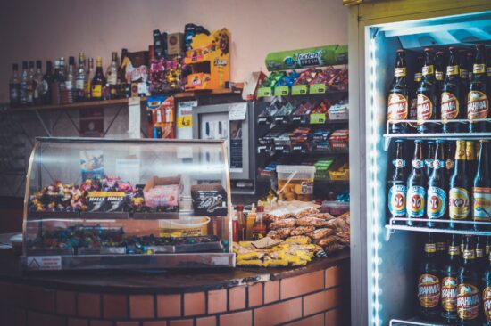 beer fridge and convenient store snacks