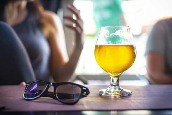 beer in a round glass